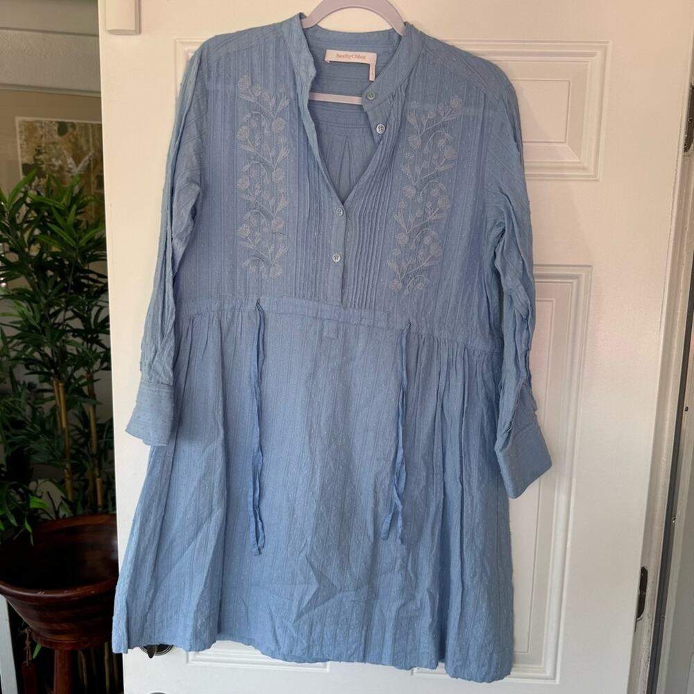 See by Chloé - Light Blue Chambray Tie Dress – Size Mediu - Picture 16 of 17